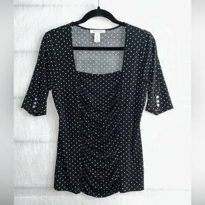 White House Black Market Black Blouse With White Polkadots Square Neck Size M